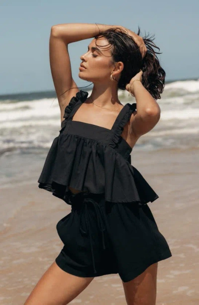 Petal And Pup Petal & Pup Raye Ruffle Strap Crop Sleeveless Top In Black
