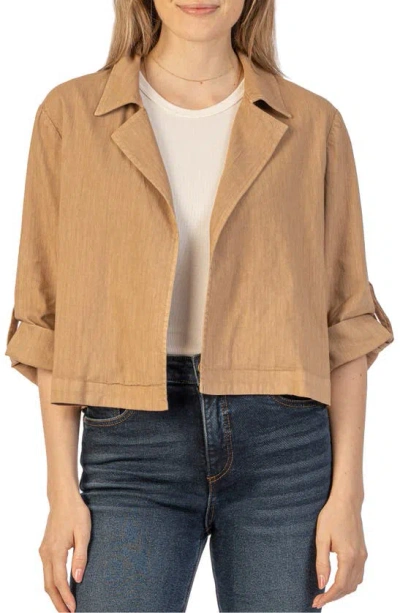 Shop Kut From The Kloth Nadine Crop Open Front Linen Blend Jacket In Oatmeal