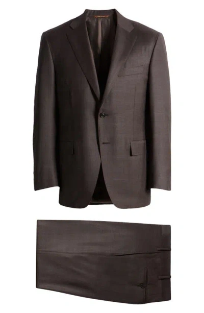 Shop Canali Siena Regular Fit Brown Plaid Wool Suit