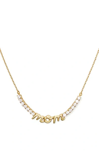 Shop Kate Spade Love You Mom Cubic Zirconia Necklace In Clear/ Gold