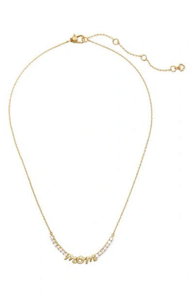 Shop Kate Spade Love You Mom Cubic Zirconia Necklace In Clear/ Gold