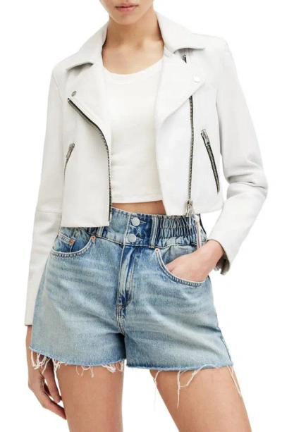 Shop Allsaints Dalby Crop Leather Moto Jacket In Optic White
