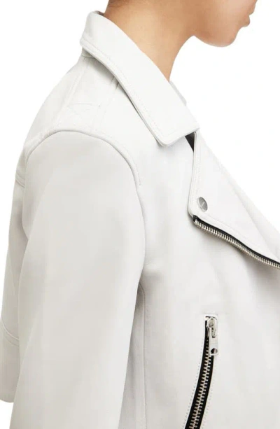 Shop Allsaints Dalby Crop Leather Moto Jacket In Optic White