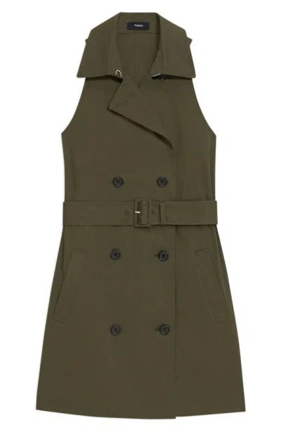 Shop Theory Patton Sleeveless Stretch Cotton Trench Minidress In Dark Olive