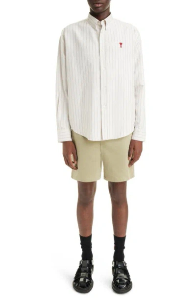 Shop Ami Alexandre Mattiussi Ami De Coeur Boxy Fit Stripe Cotton Oxford Button-down Shirt In Chalk/ Black