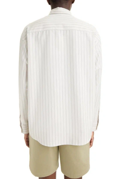 Shop Ami Alexandre Mattiussi Ami De Coeur Boxy Fit Stripe Cotton Oxford Button-down Shirt In Chalk/ Black