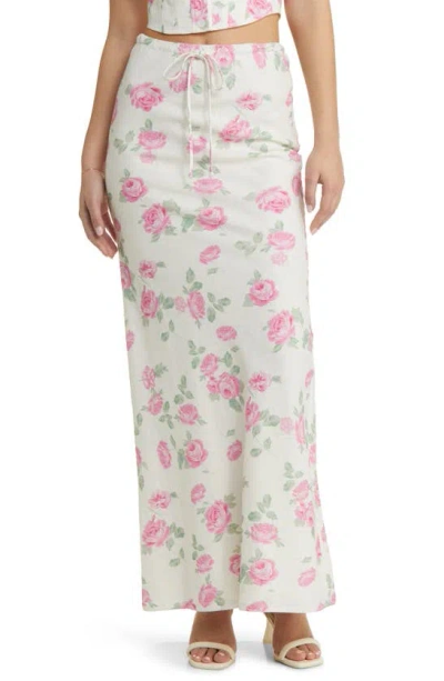 Shop Wayf Romeo Floral Linen Blend Maxi Skirt In Ivory Roses