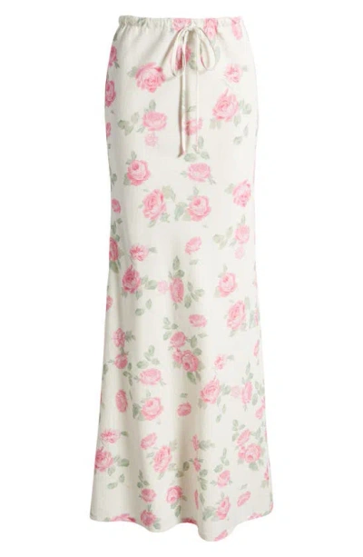 Shop Wayf Romeo Floral Linen Blend Maxi Skirt In Ivory Roses