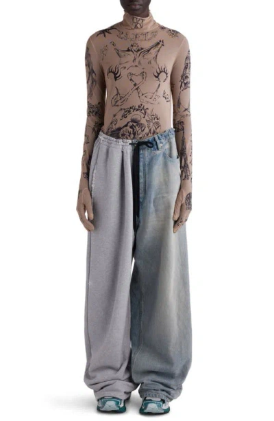 Shop Balenciaga Tattoo Mock Neck Glove Sleeve Top In Light Beige