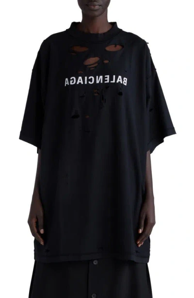 Shop Balenciaga Inside Out Oversize Knit Cotton T-shirt In Faded Black/ White