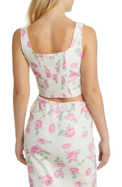 Shop Wayf Romeo Floral Linen Blend Crop Top In Ivory Roses