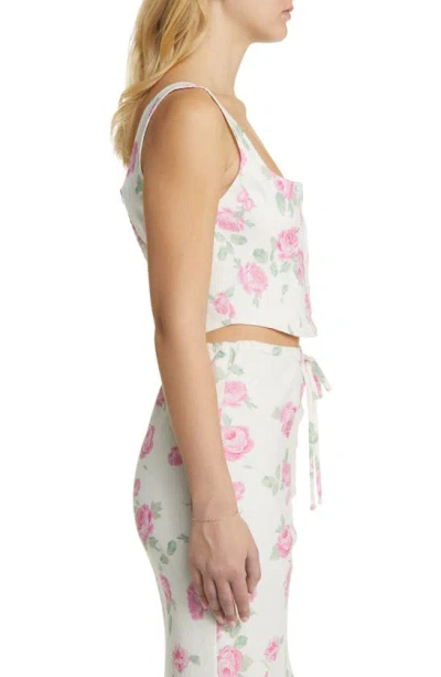 Wayf Romeo Floral Linen Blend Crop Top In Ivory Roses