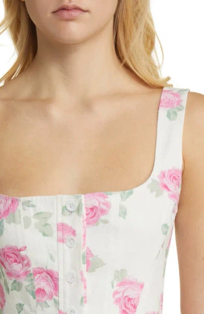 Shop Wayf Romeo Floral Linen Blend Crop Top In Ivory Roses