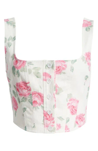 Wayf Romeo Floral Linen Blend Crop Top In Ivory Roses