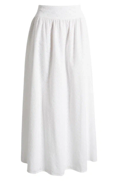 Wayf Catalina Embroidered Eyelet Cotton Maxi Skirt In Ivory
