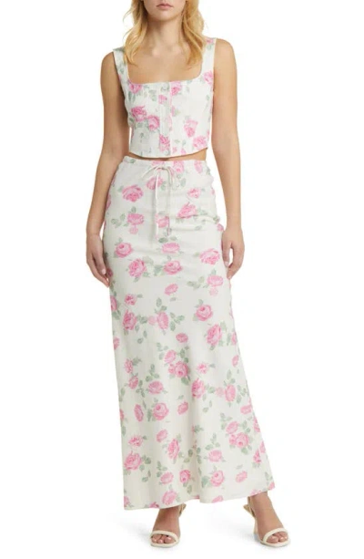 Shop Wayf Romeo Floral Linen Blend Crop Top In Ivory Roses