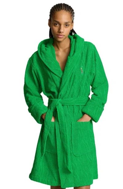 Shop Polo Ralph Lauren Hooded Jacquard Robe In Bright Clover