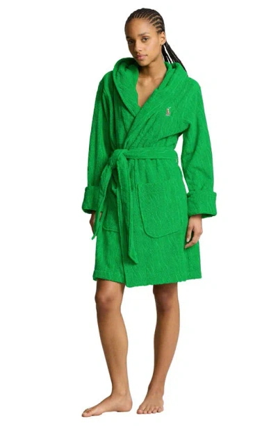 Shop Polo Ralph Lauren Hooded Jacquard Robe In Bright Clover