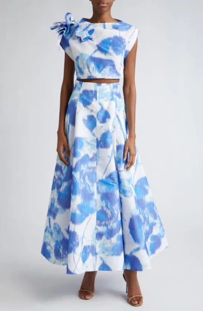 Shop Lela Rose Floral High Waist Maxi Skirt In Ivory/ Blue Multi