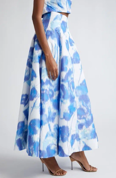 Shop Lela Rose Floral High Waist Maxi Skirt In Ivory/ Blue Multi