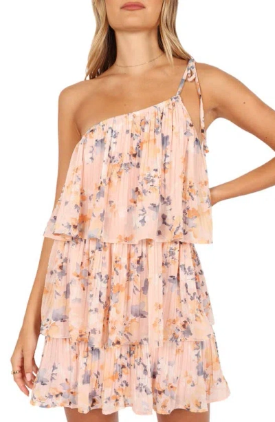 Petal And Pup Petal & Pup Loella Floral Print Pleated Tiered One-shoulder Minidress In Neutral