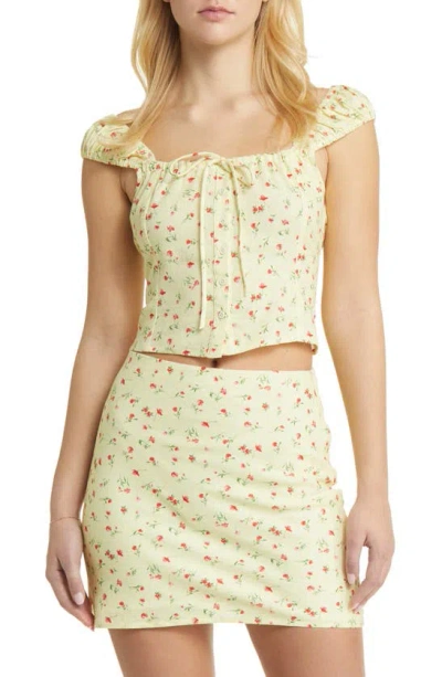 Shop Wayf Sunshine Floral Cap Sleeve Crop Top In Yellow Ditsy