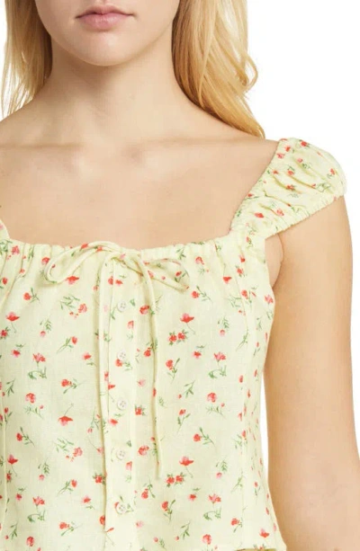 Shop Wayf Sunshine Floral Cap Sleeve Crop Top In Yellow Ditsy