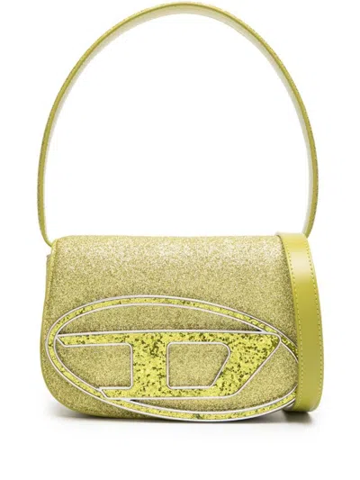 Shop Diesel 1dr Shoulder Bag In Glitter Fabric In Lime