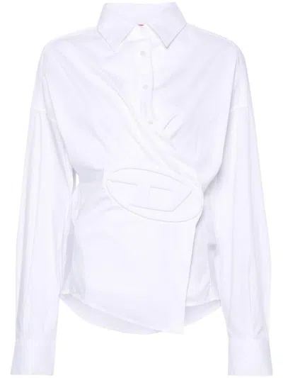 Shop Diesel C-siz-n1 Wrap Shirt With Embossed Logo In White