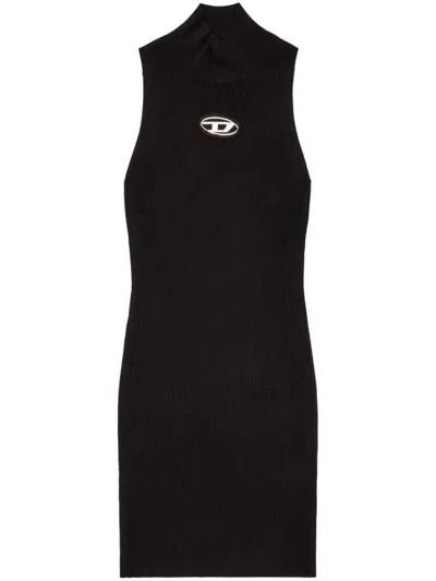 Shop Diesel M-onervax Short Turtleneck Dress In Ribbed Knit In Black