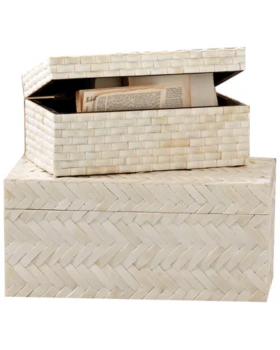 Tozai Home Basket Weave Set Of 2 Bone Boxes