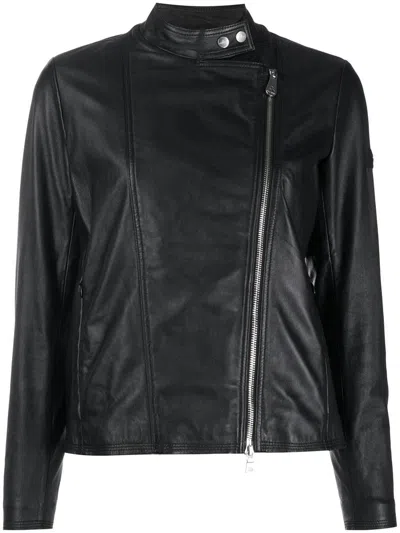 Shop Peuterey Leather Jacket With Diagonal Zip In Black