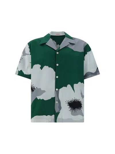 Shop Valentino Shirts In Smeraldo/grigio