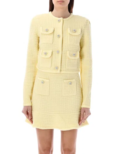 Shop Self-portrait Textured Knit Jacket In Yellow