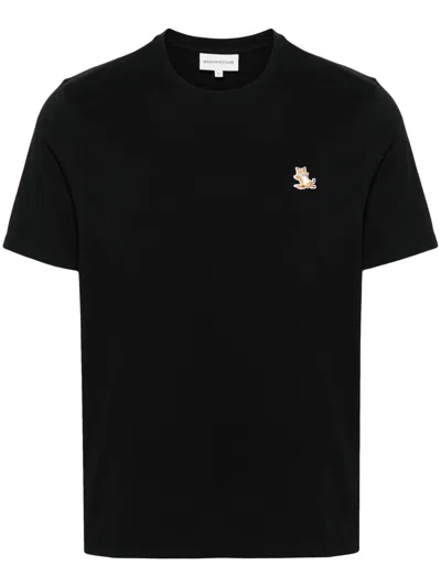 Shop Maison Kitsuné Chillax Fox Patch Regular Tee Shirt In Black