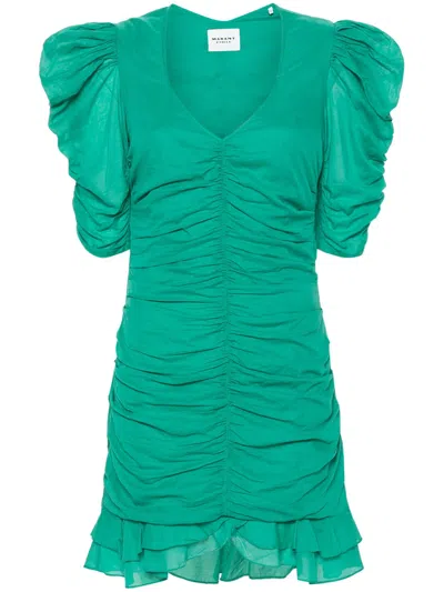 Shop Marant Etoile Sireny Ruched Mini Dress In Green