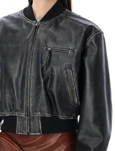 Shop Acne Studios Leather Bomber Jacket In Vintage Black