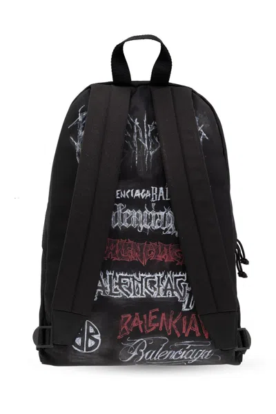 Shop Balenciaga Allover Logo Printed Explorer Backpack In Black