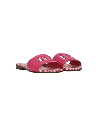 Shop Dolce & Gabbana Fuchsia Patent Leather Slide With Dg Logo In Pink
