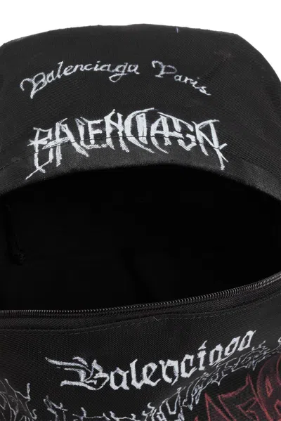 Shop Balenciaga Allover Logo Printed Explorer Backpack In Black