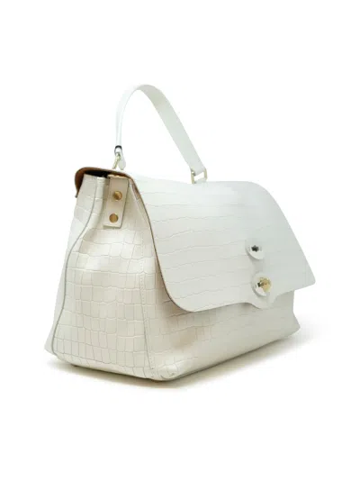 Shop Zanellato 068090-0740000-z1160 White Lino Postina Cayman M Leather Handbag