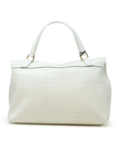 Shop Zanellato 068090-0740000-z1160 White Lino Postina Cayman M Leather Handbag