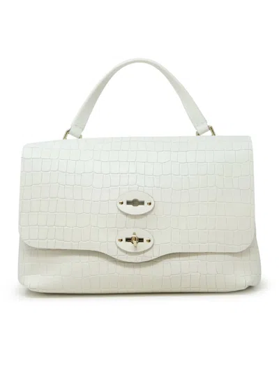 Shop Zanellato 068090-0740000-z1160 White Lino Postina Cayman S Leather Handbag