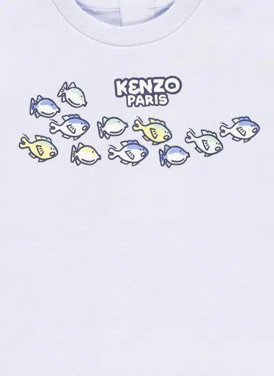Shop Kenzo Cotton Onesie In Light Blue
