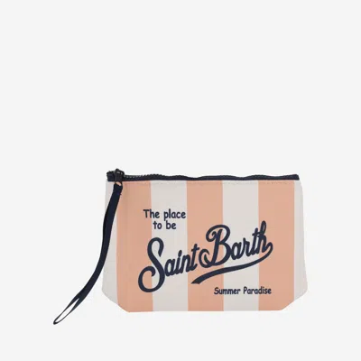 Shop Mc2 Saint Barth Scuba Clutch Bag With Striped Pattern In Red