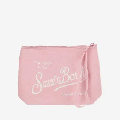 Shop Mc2 Saint Barth Fabric Clutch Bag With Logo In Pink
