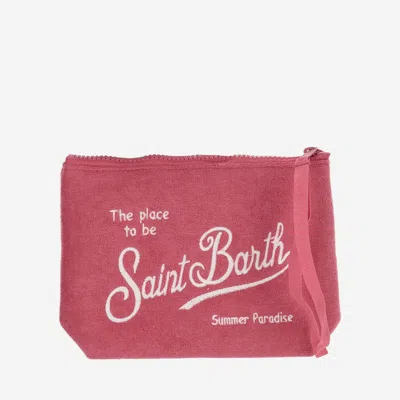 Shop Mc2 Saint Barth Fabric Clutch Bag With Logo In Fuchsia