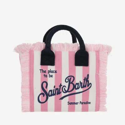 Shop Mc2 Saint Barth Colette Tote Bag With Striped Pattern And Logo In Pink