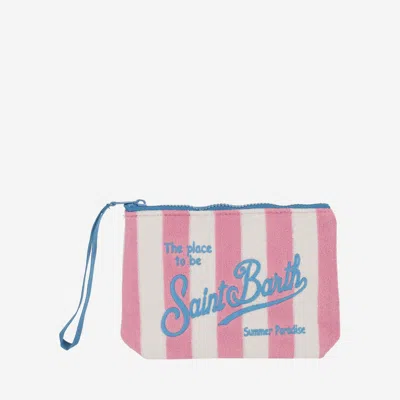 Shop Mc2 Saint Barth Fabric Clutch Bag With Striped Pattern In Red