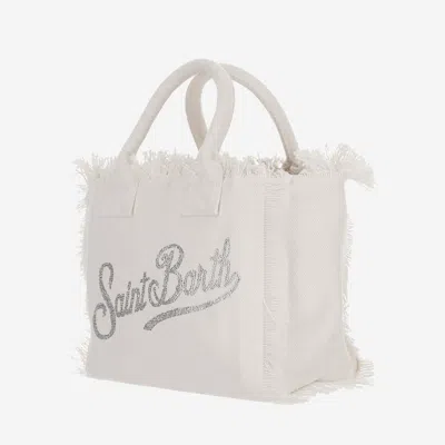 Shop Mc2 Saint Barth Colette Tote Bag With Rhinestone Logo In White